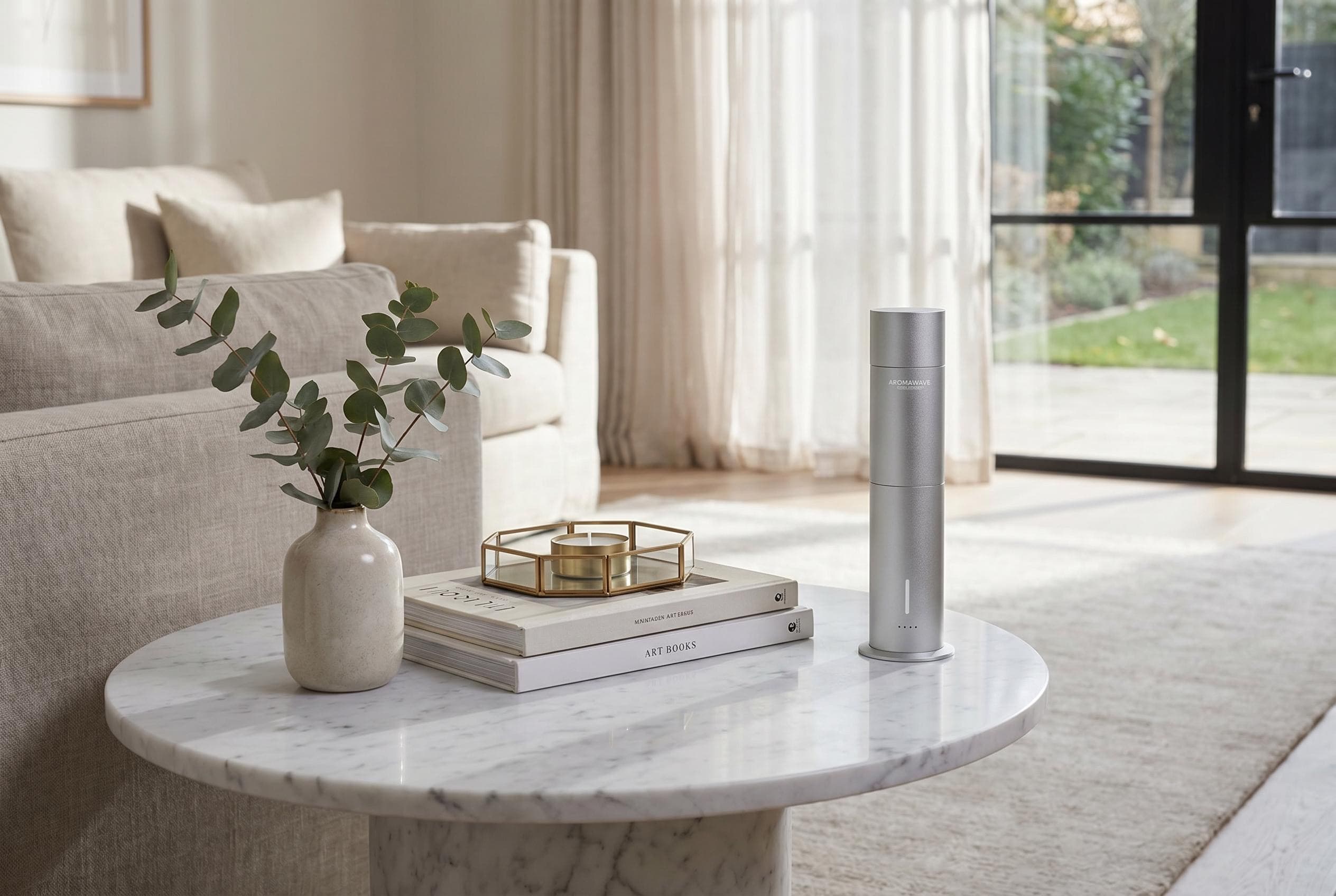 Cold air scent diffuser in modern Australian home with luxury waterless fragrance diffuser