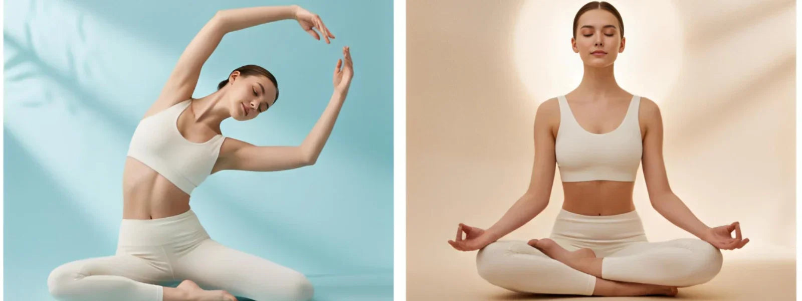Woman creating a calming evening wellness routine with stretching, meditation, and Aromawave luxury home fragrance