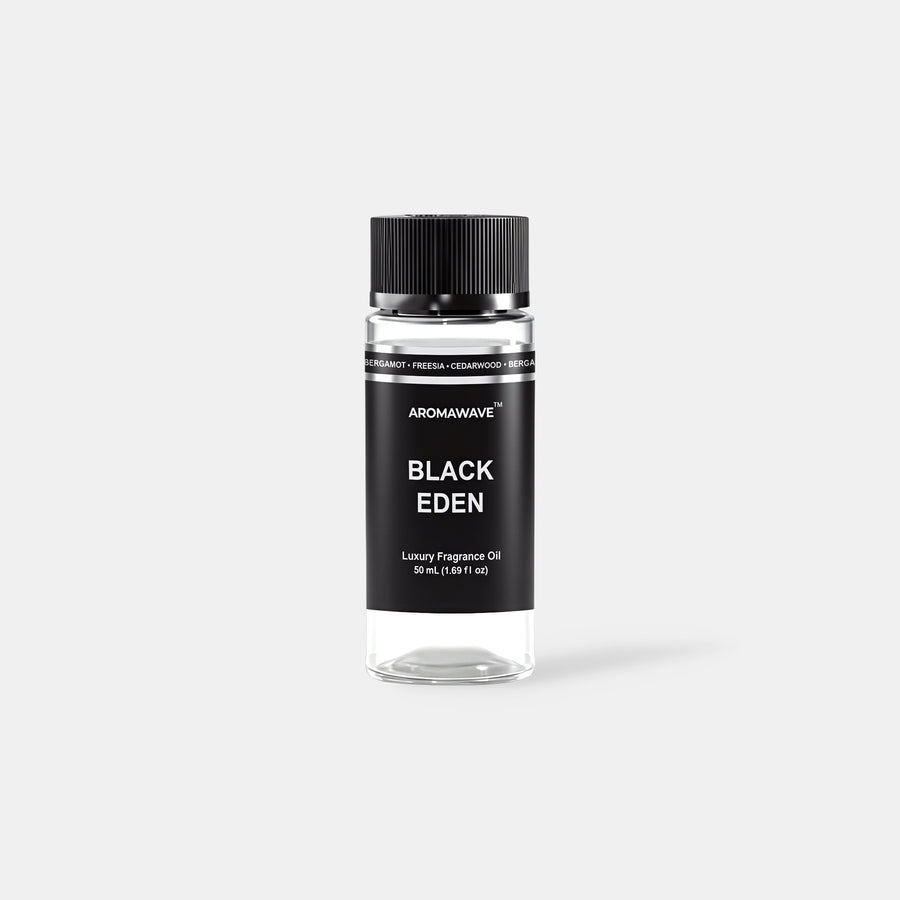 Black Eden 50ml premium fragrance oil by Aromawave for waterless diffuser technology with smooth long-lasting diffusion.