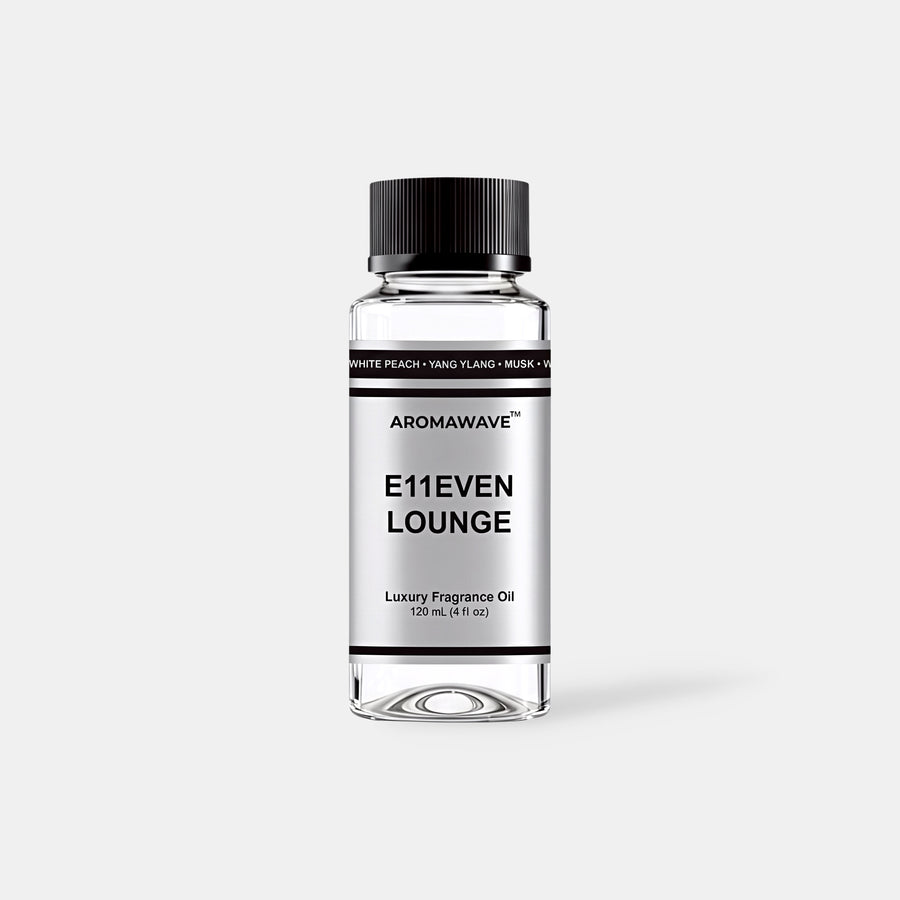 E11even Lounge 120ml luxury fragrance oil by Aromawave for home and car diffusers delivering a warm elegant scent.