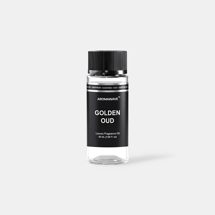 Golden Oud 50ml premium fragrance oil by Aromawave designed for smooth heatless diffusion with refined aroma.