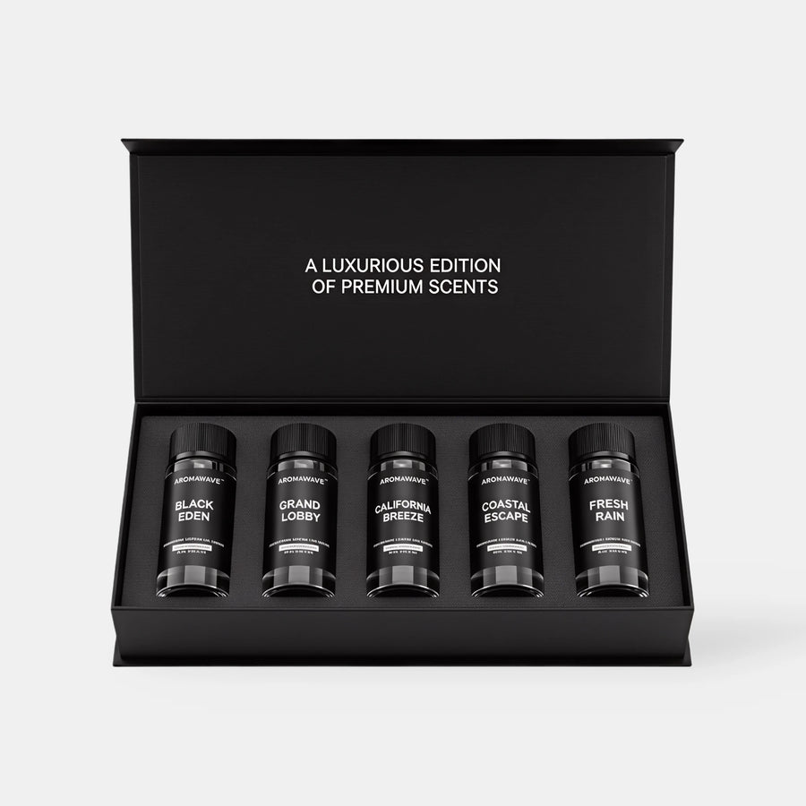 Aromawave Hotel Style Premium fragrance oil set with five 20ml luxury diffuser oils inspired by hotel scents