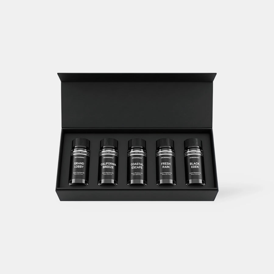 Aromawave Hotel Style Signature fragrance oil set with five 20ml luxury diffuser oils inspired by premium hotel scents