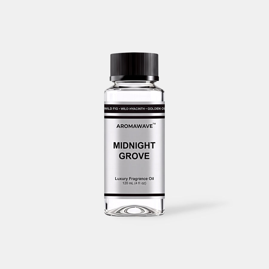 Midnight Grove 120ml luxury fragrance oil by Aromawave for home and car diffusers delivering a deep long-lasting scent.