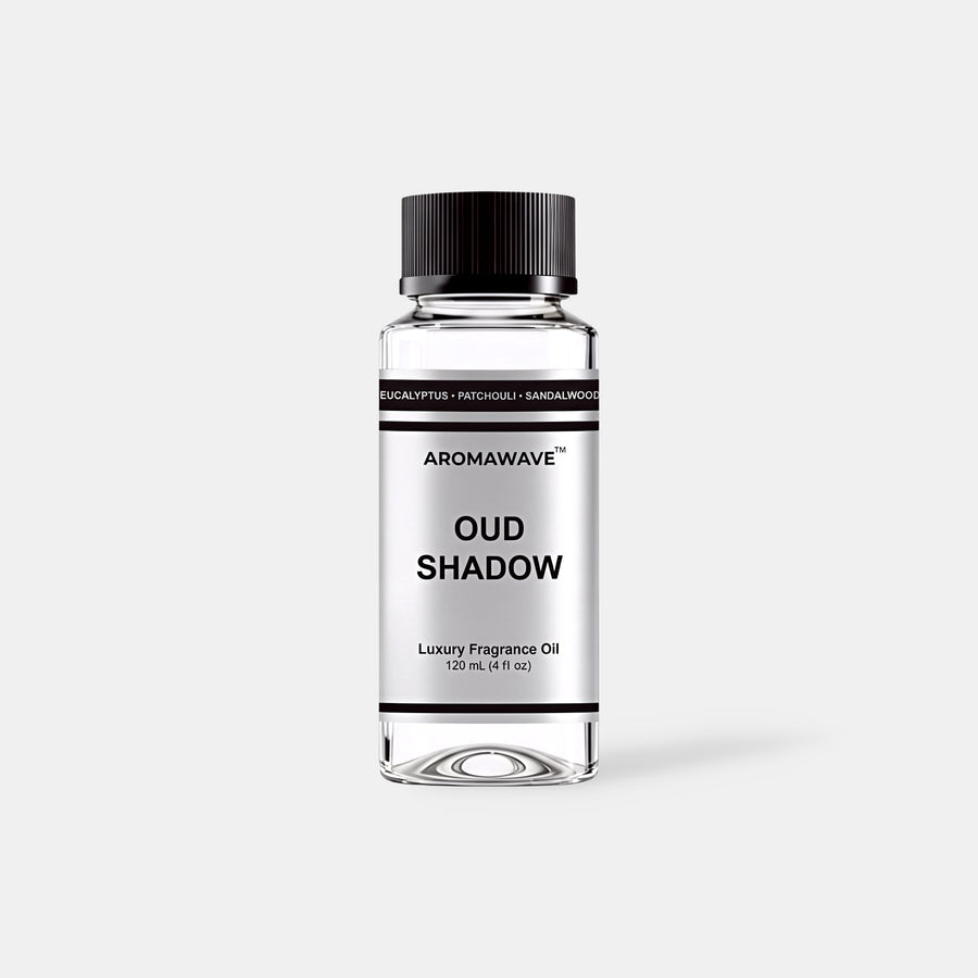 Oud Shadow 120ml luxury fragrance oil by Aromawave for home and car diffusers delivering a bold long-lasting scent.
