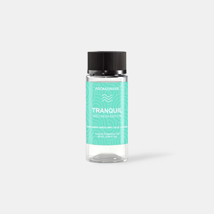 Aromawave Tranquil Fragrance Oil 50ml luxury diffuser oil with fresh apple lemongrass and lotus notes designed for cold air scent diffusers