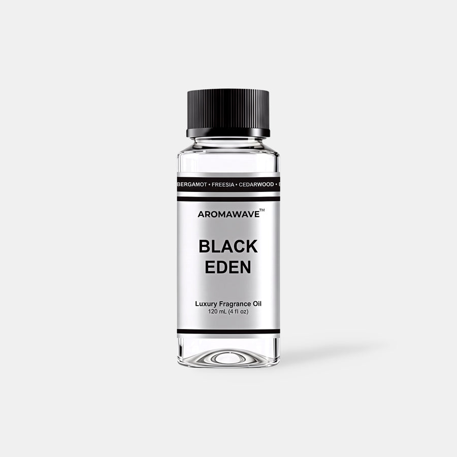 Black Eden 120ml luxury fragrance oil by Aromawave designed for home and car diffusers with elegant long-lasting scent.
