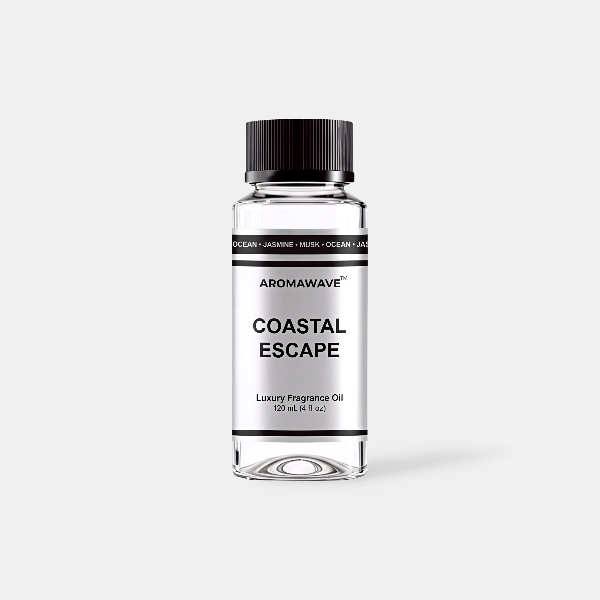 Coastal Escape 120ml luxury fragrance oil by Aromawave for home and car diffusers delivering a clean long-lasting marine scent.
