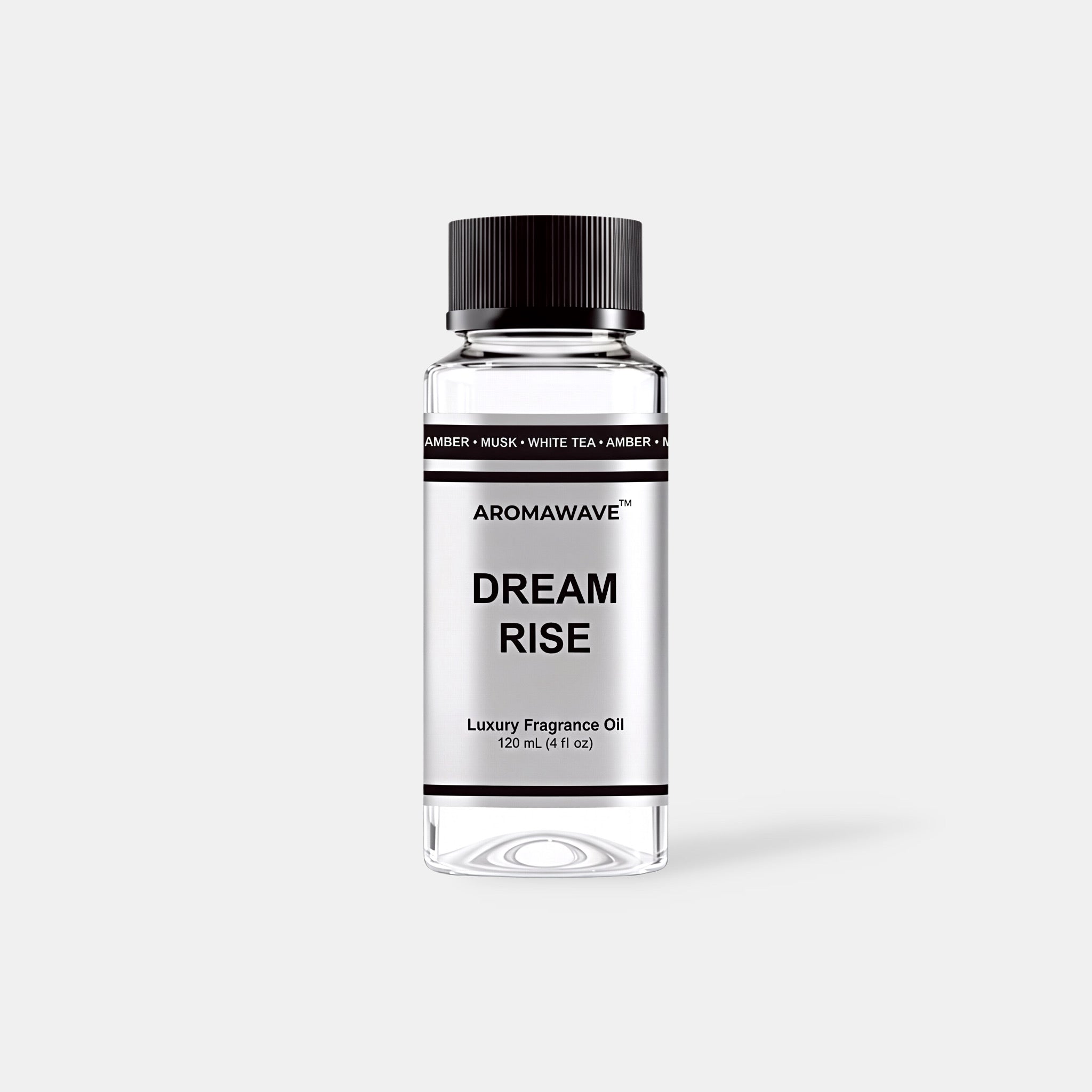 Dream Rise 120ml luxury fragrance oil by Aromawave for home and car diffusers delivering a serene long-lasting scent.
