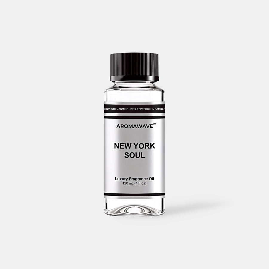 New York Soul 120ml luxury fragrance oil by Aromawave for home and car diffusers delivering a confident long-lasting scent.