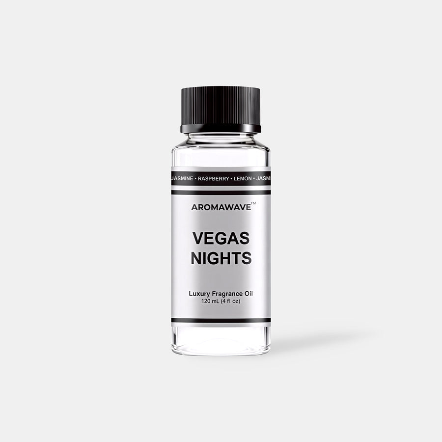 Vegas Nights 120ml luxury fragrance oil by Aromawave for home and car diffusers delivering a smooth long-lasting scent.