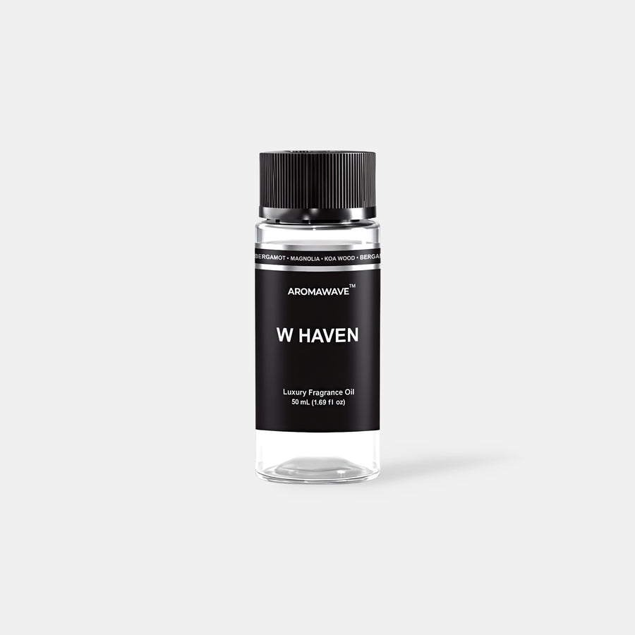 W Haven 50ml premium fragrance oil by Aromawave designed for cold air diffusion with clean refined aroma.
