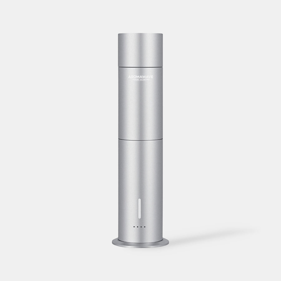 Aromawave wireless ultra smart scent diffuser in silver designed for modern interiors
